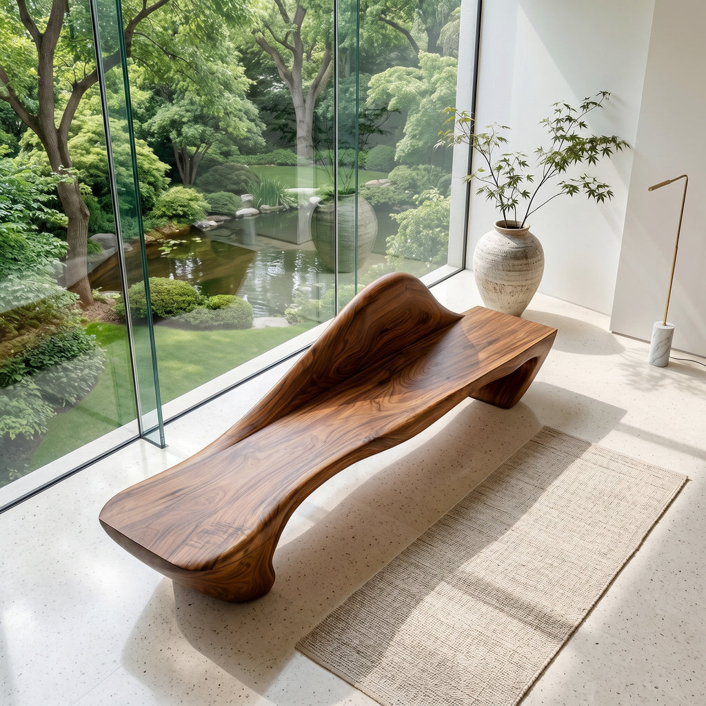 Contemporary Sculptural Bench With Raised Backrest For Entryway
