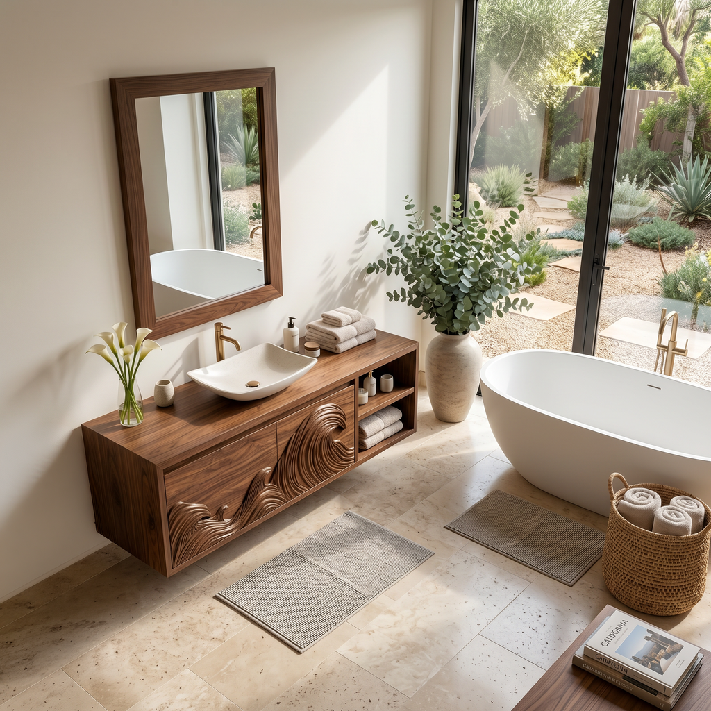 Contemporary Floating Bathroom Vanity With Raised Wave Pattern For Bathroom
