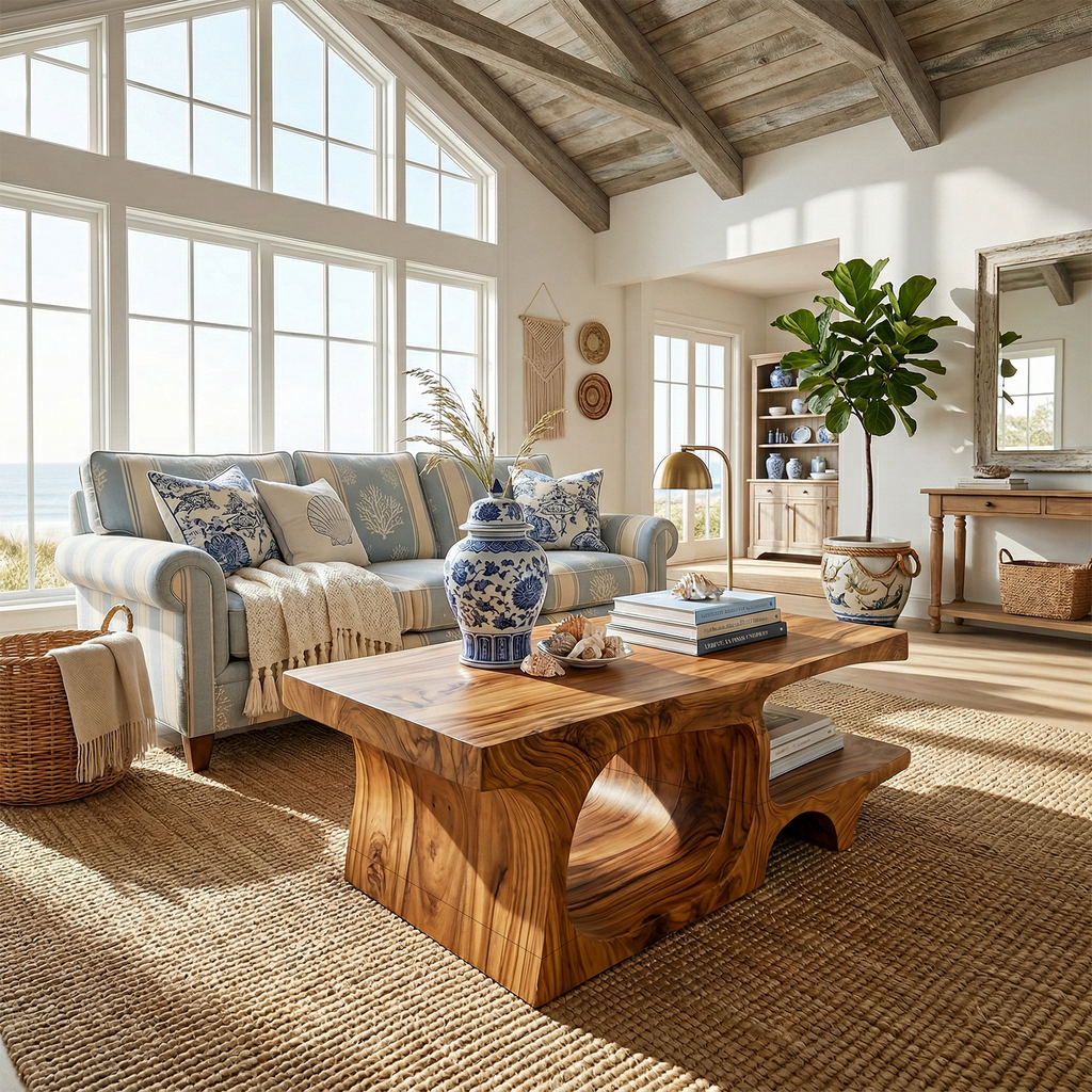 Coastal Wood Coffee Table For Beach House