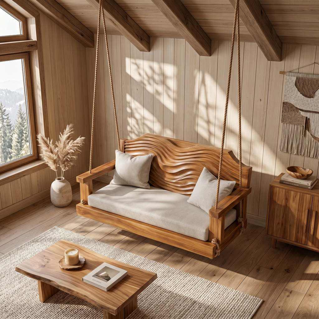 Contemporary Sculptural Back Indoor Swing Reading Corner Interior