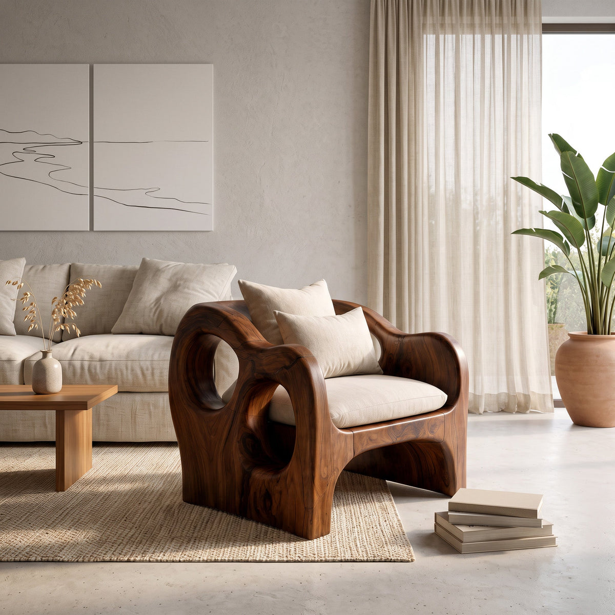 Artistic Sculpted Armchair For Living Room Or Lounge