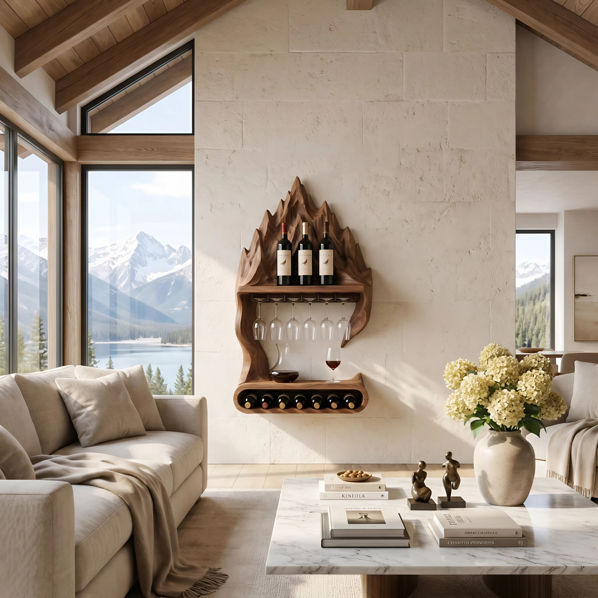 Contemporary Mountain Wine Storage Shelf For Lounge Area