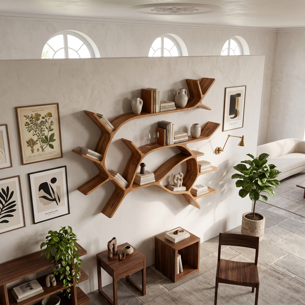 Boho Tree Branch Wall Mounted Bookshelf for Entryway