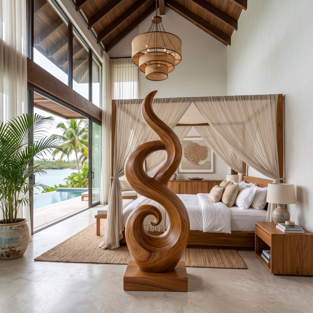 Abstract Wooden Sculpture For Coastal Beach House Decor