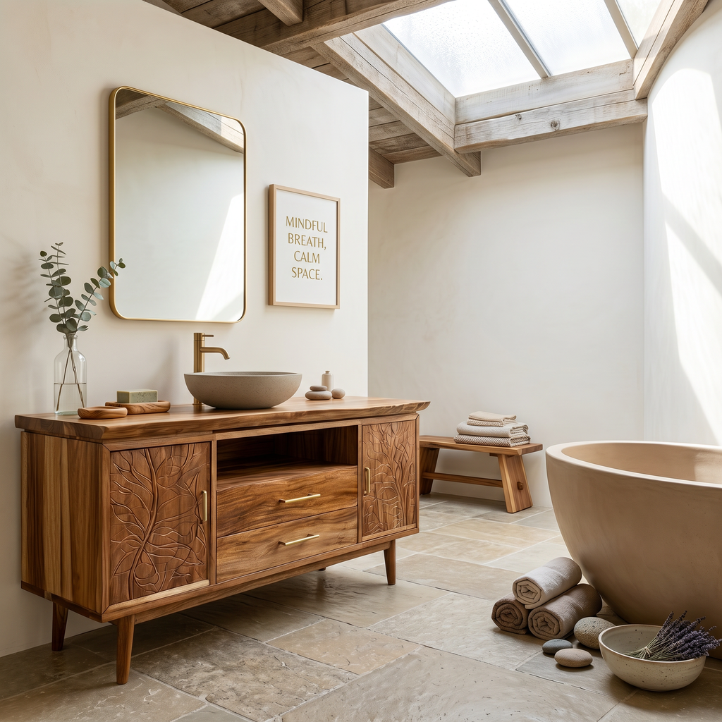Botanical Wooden Sink Vanity For Spa Retreat