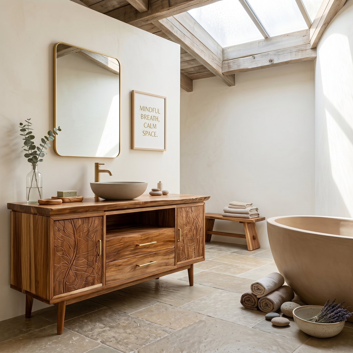 Botanical Wooden Sink Vanity For Spa Retreat