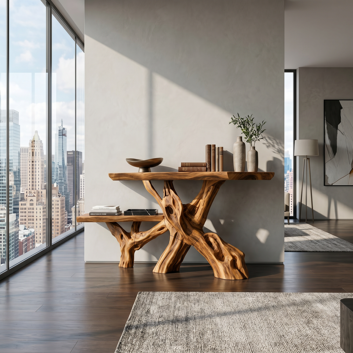 Classic Organic Wood Sofa Table For Living Room Styling