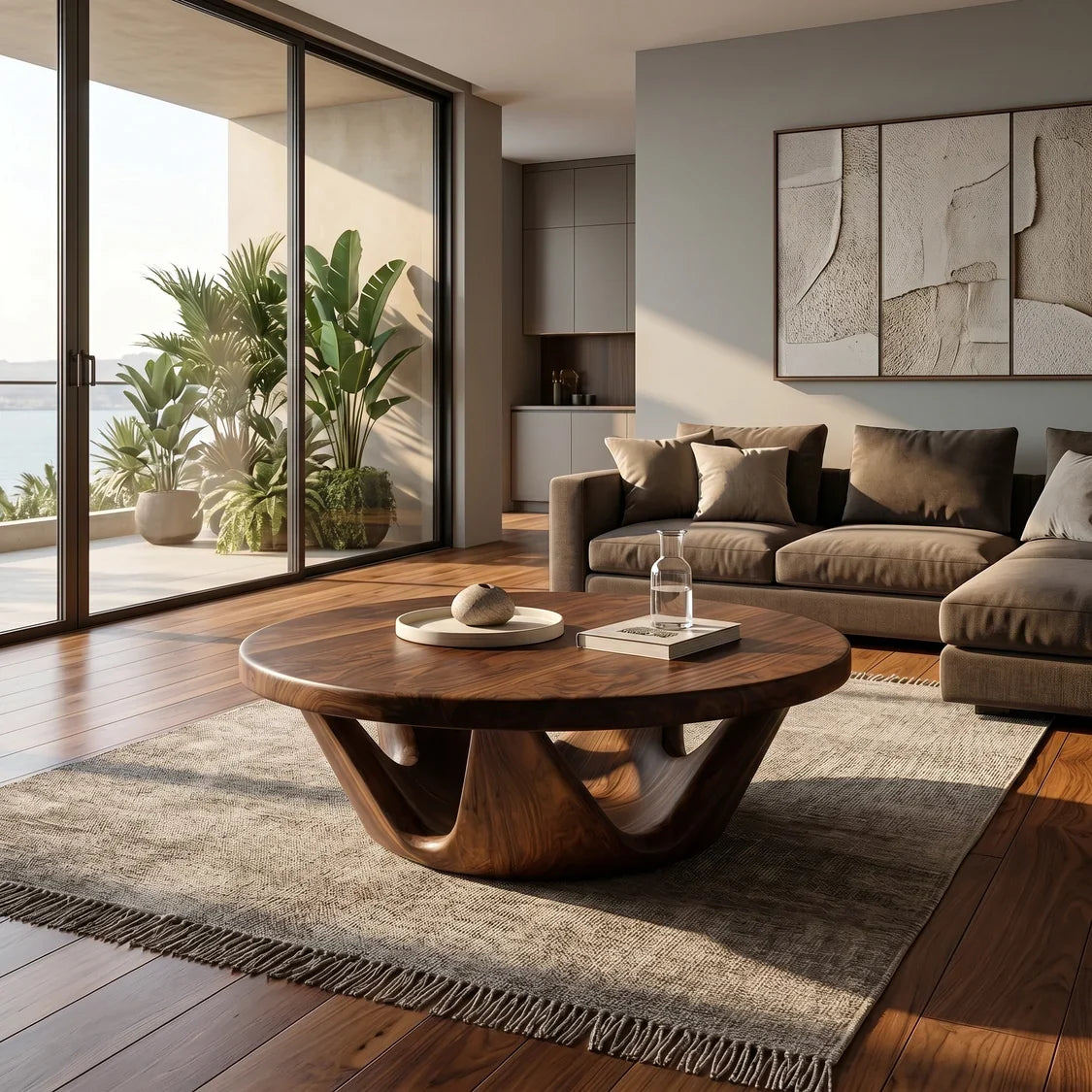 Contemporary Round Coffee Table With Open Base For Living Room