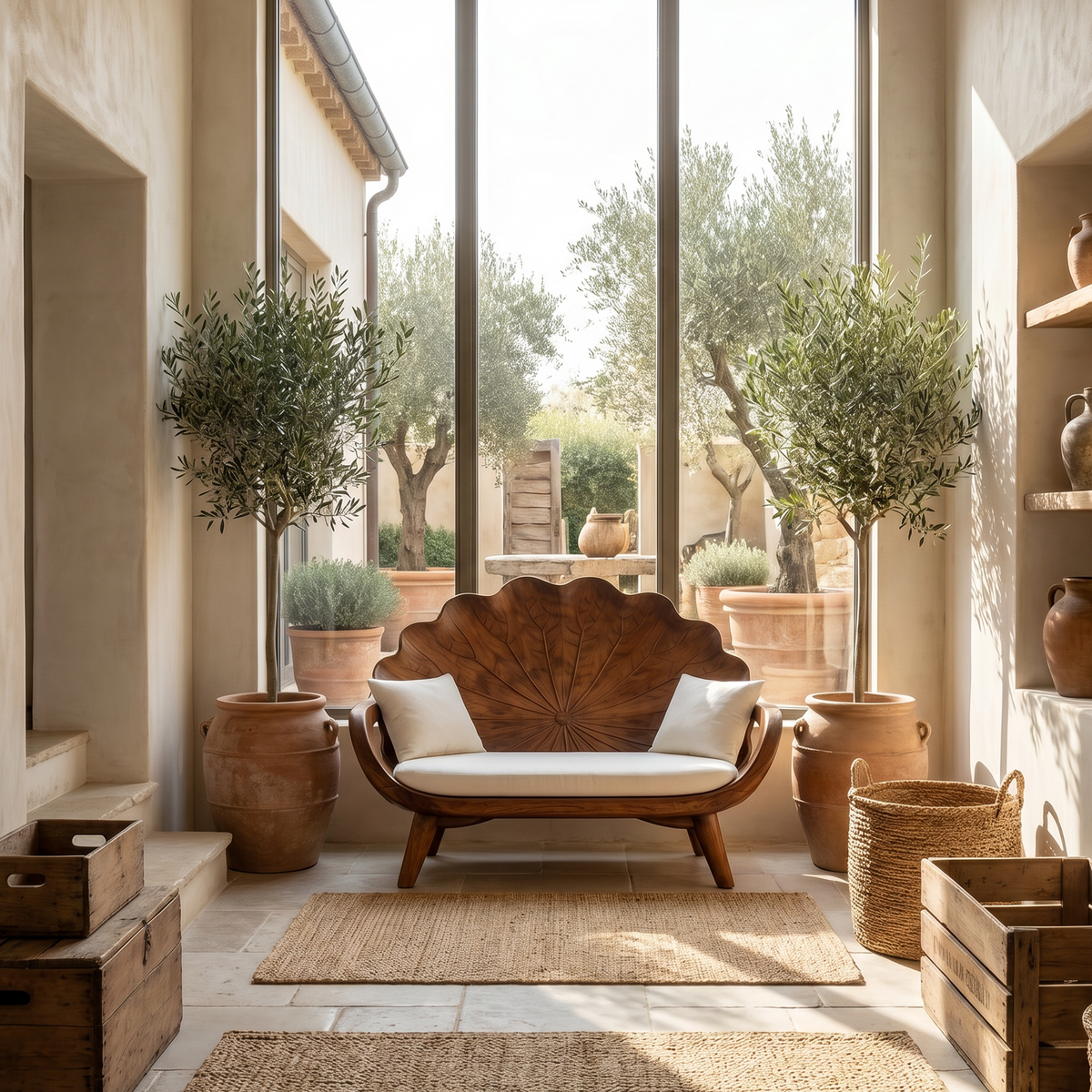 Contemporary Lotus Leaf Back Bench For Veranda Interior Area