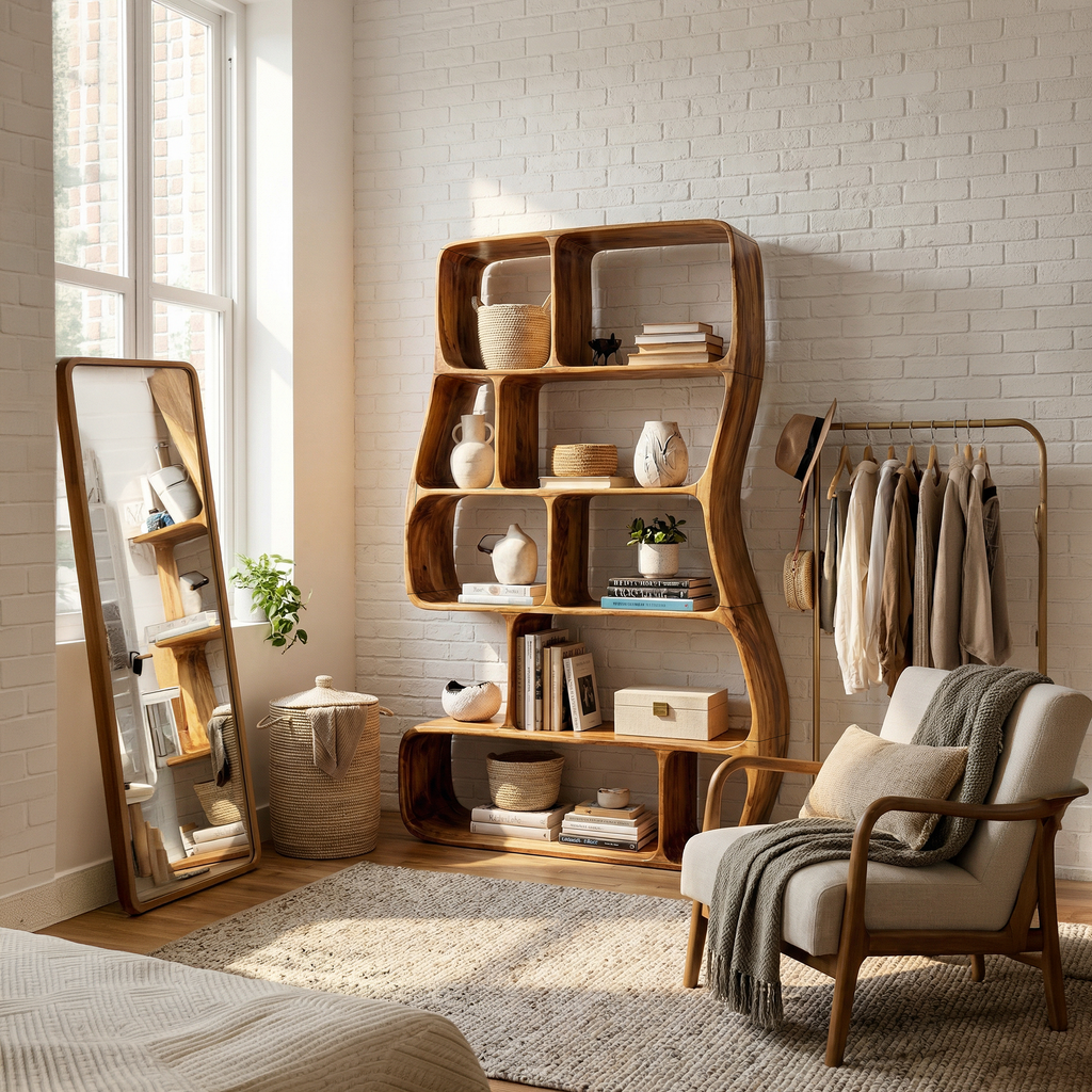 Contemporary Artistic Bookshelf Bedroom Corner Display