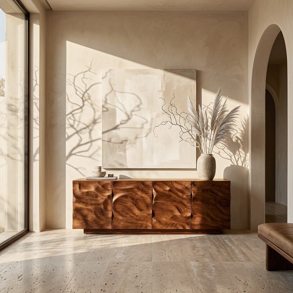 Artistic Carved Wooden Cabinet For Luxury Living Room