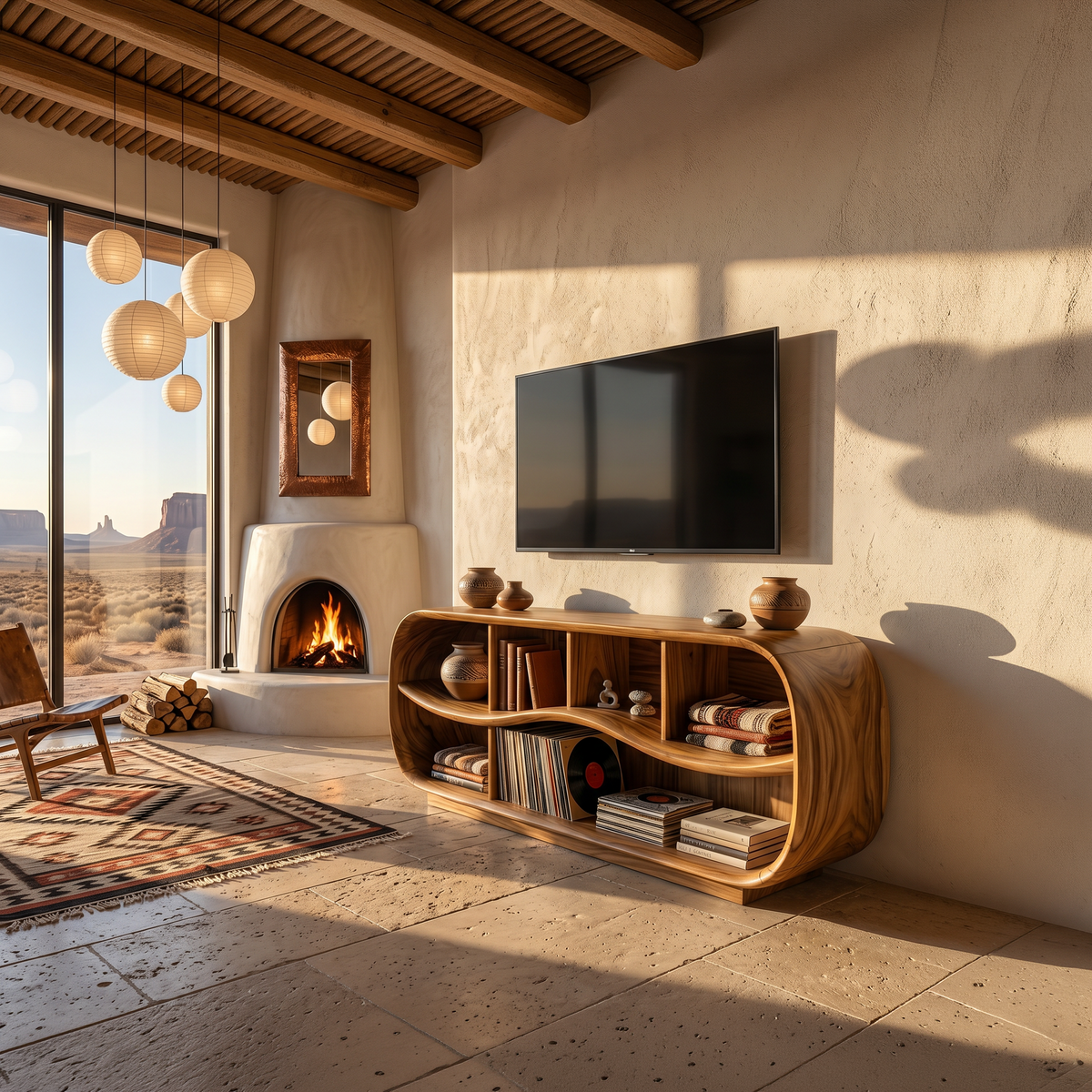 Contemporary Rounded TV Console For Open Living Space