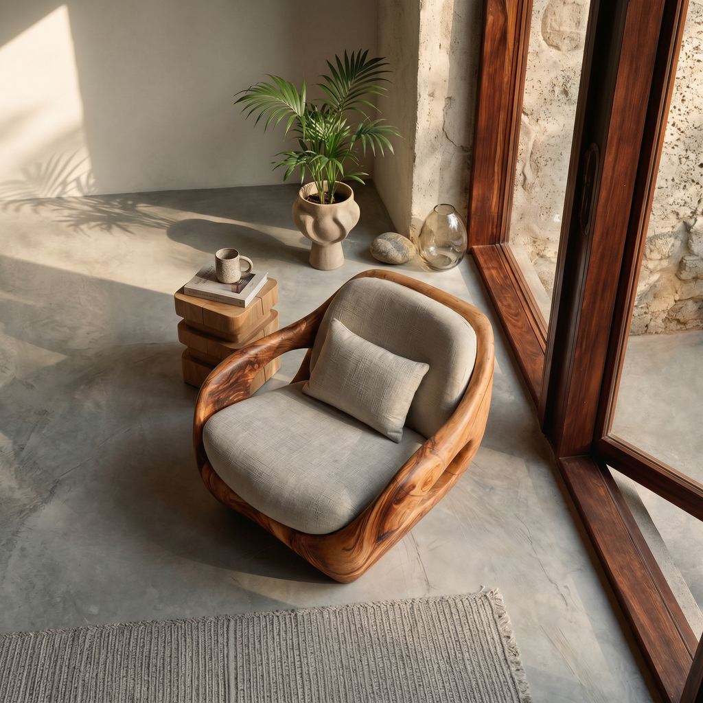Artistic Organic Lounge Seating Open Carved Frame For Living Room