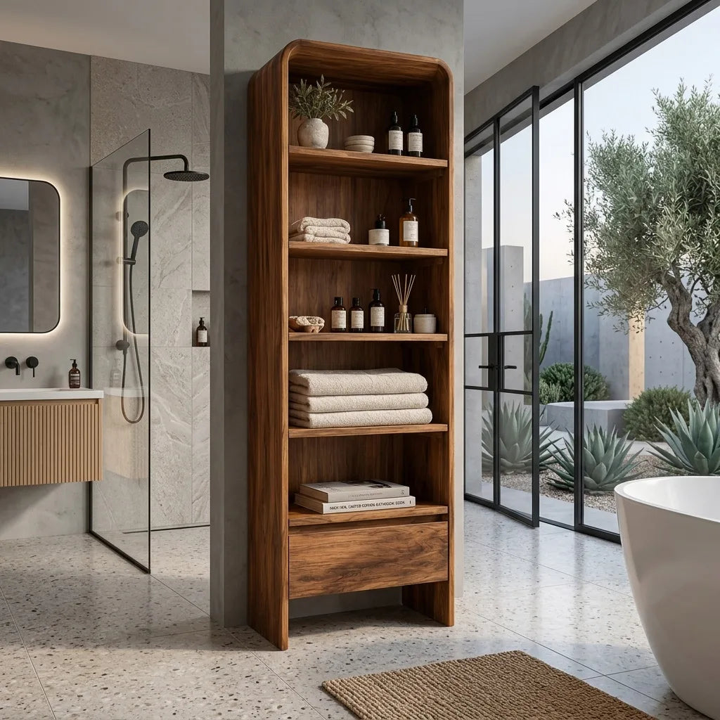 Contemporary Bathroom Cabinet With Rounded Edges For Bathroom