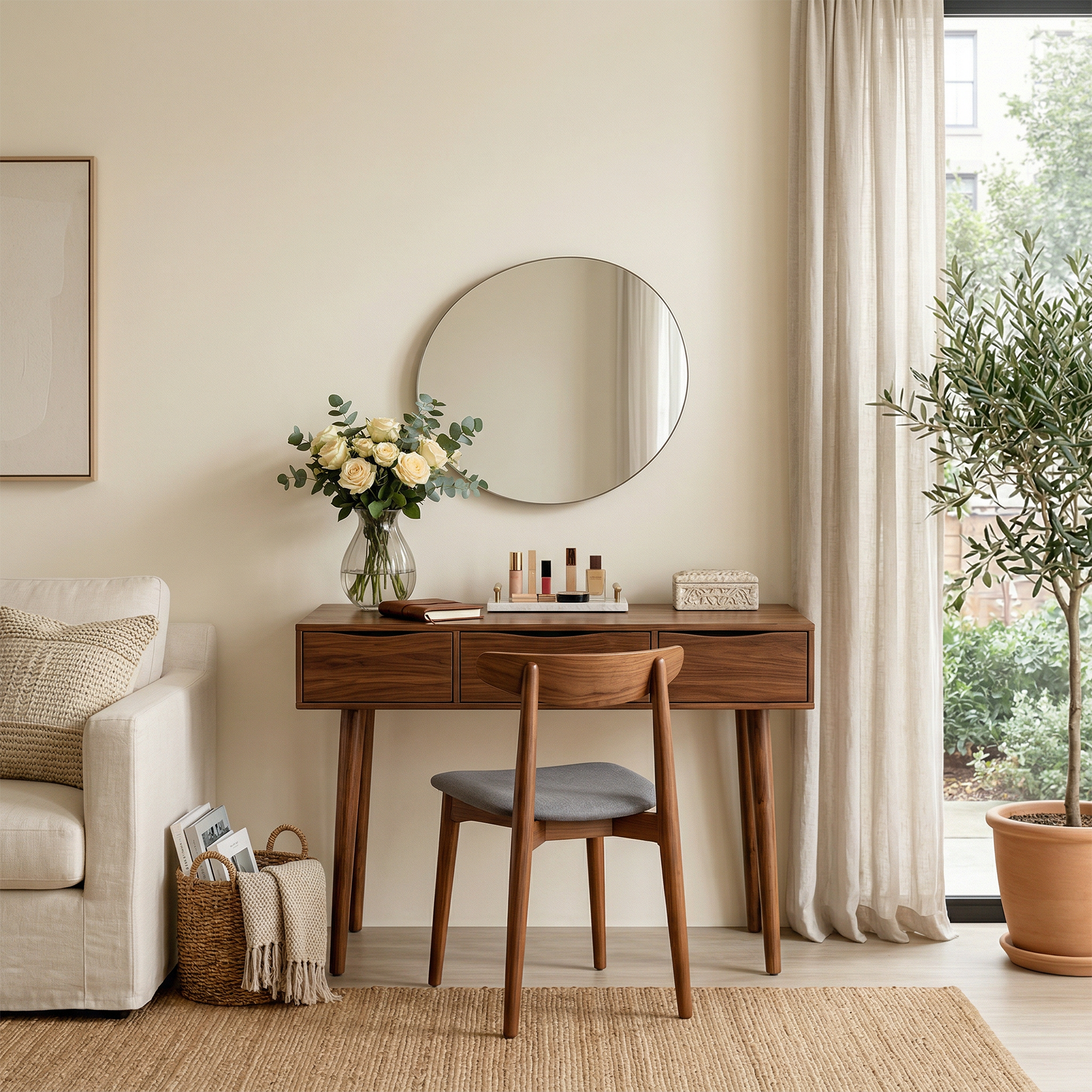 Boho Vanity Table Studio Apartment Makeup Area Dressing Space