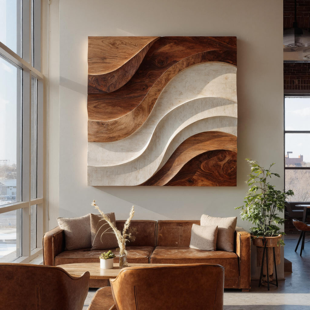 Contemporary Curved Wood Wall Art For Luxury Living Room
