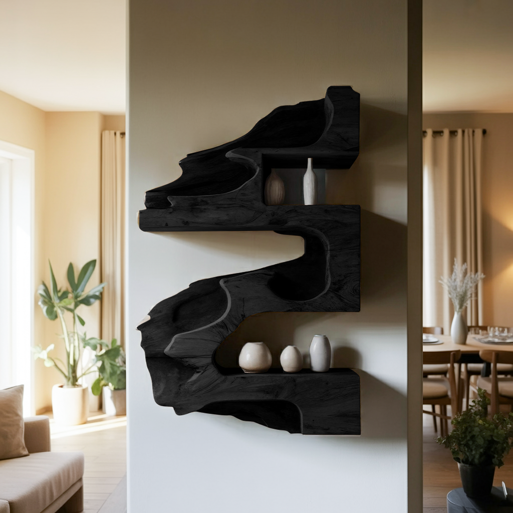Artistic Wall Shelf With Organic Design For Living Room
