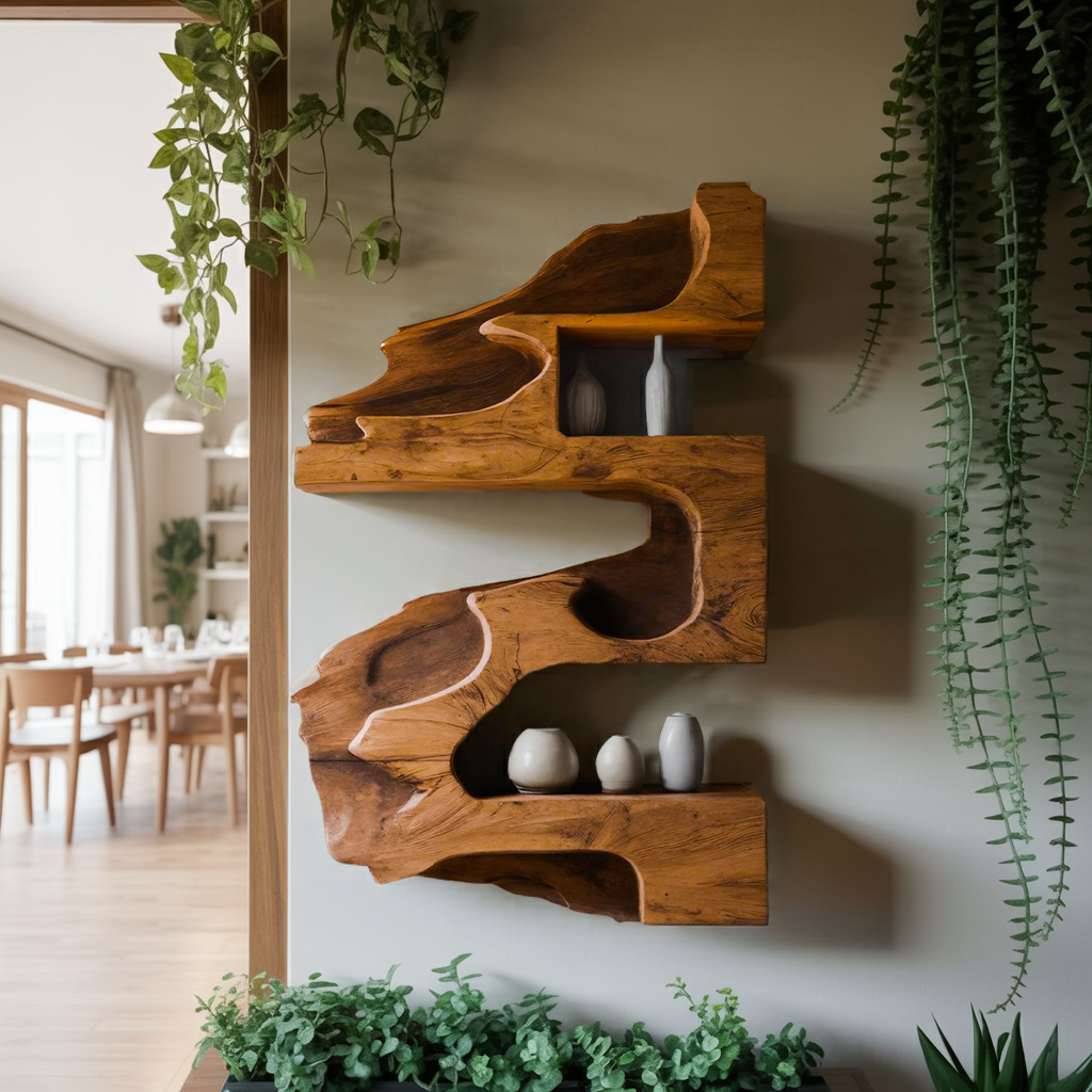 Artistic Wall Shelf With Organic Design For Living Room