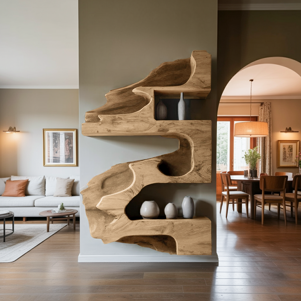 Artistic Wall Shelf With Organic Design For Living Room