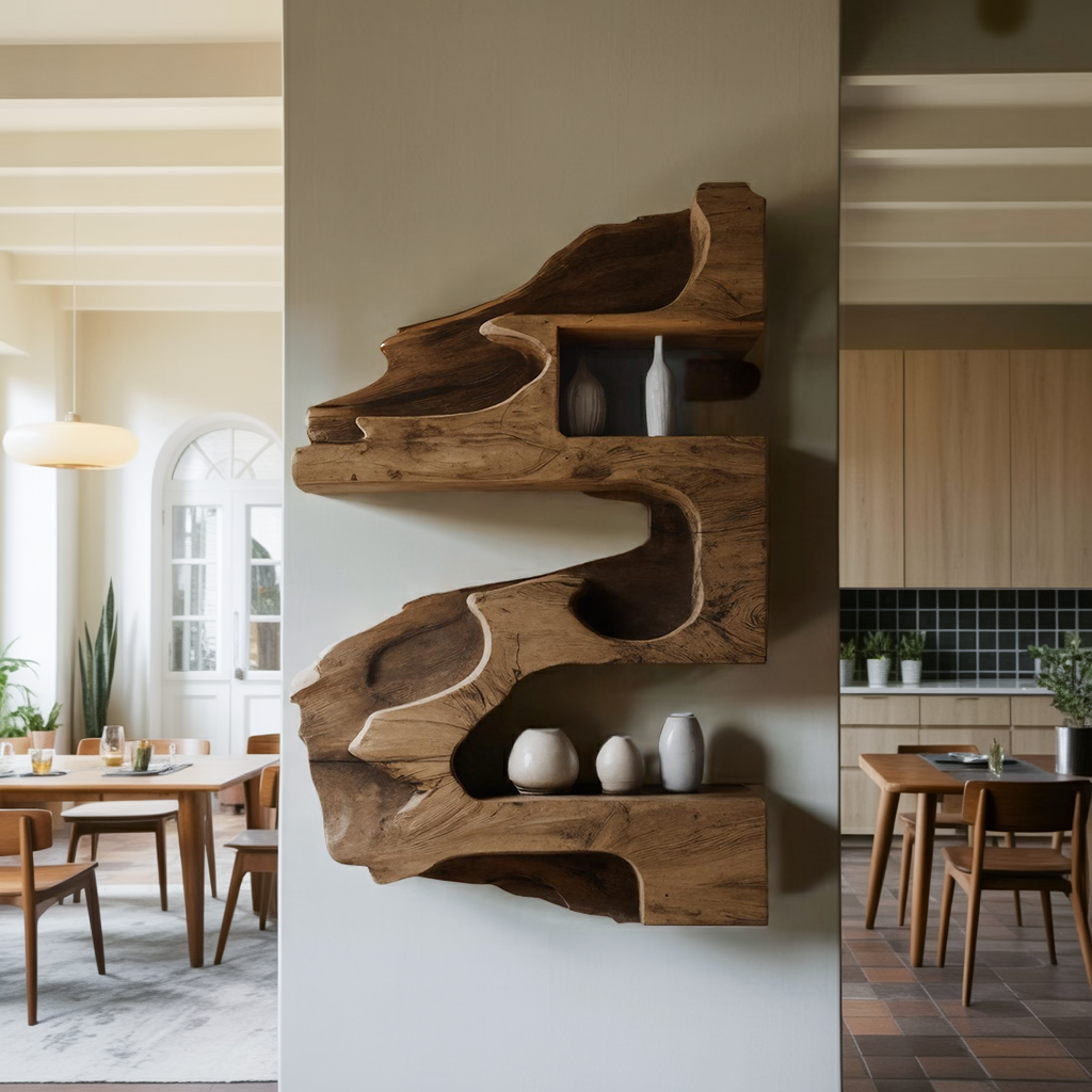 Artistic Wall Shelf With Organic Design For Living Room