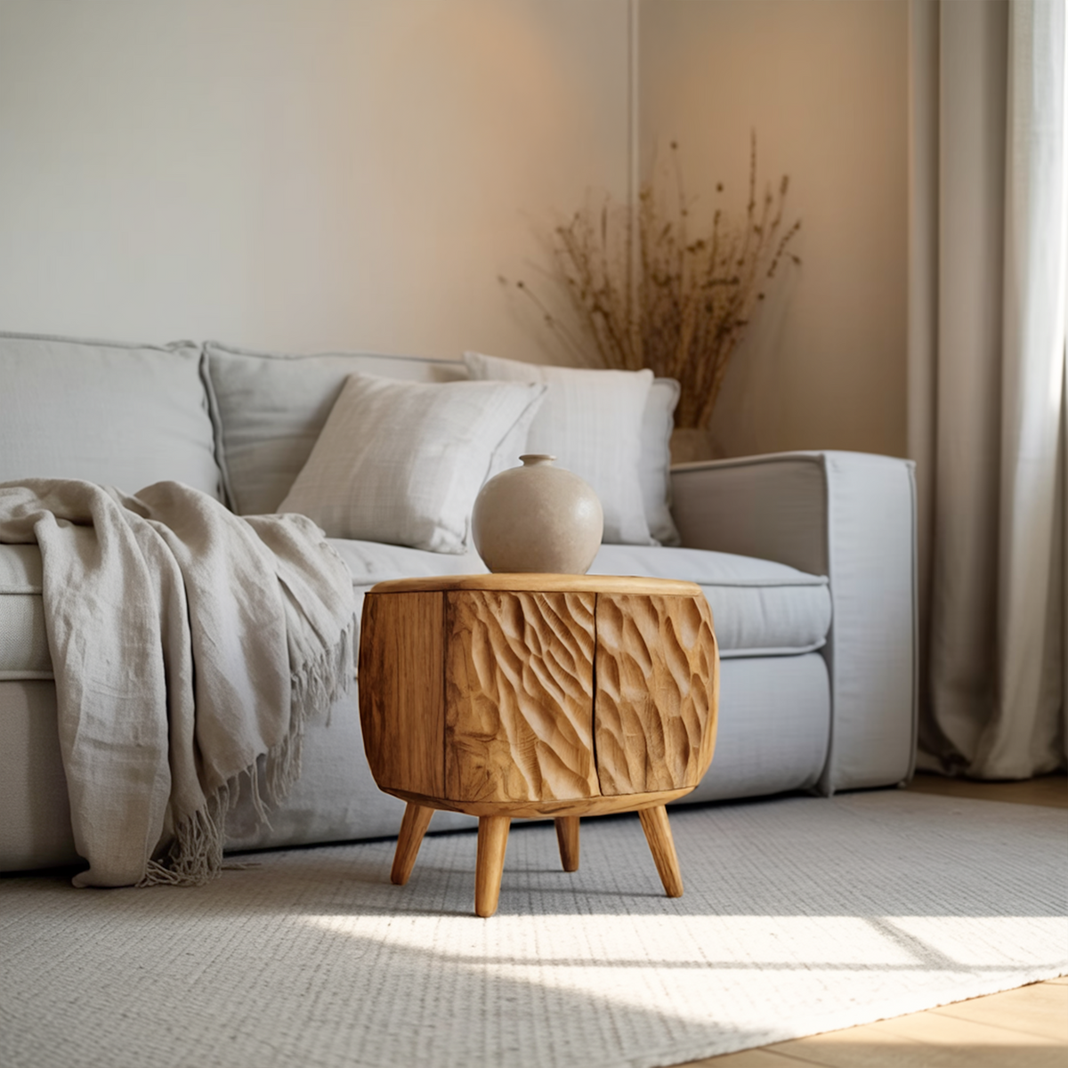 Artistic Carved Side Table For Living Room