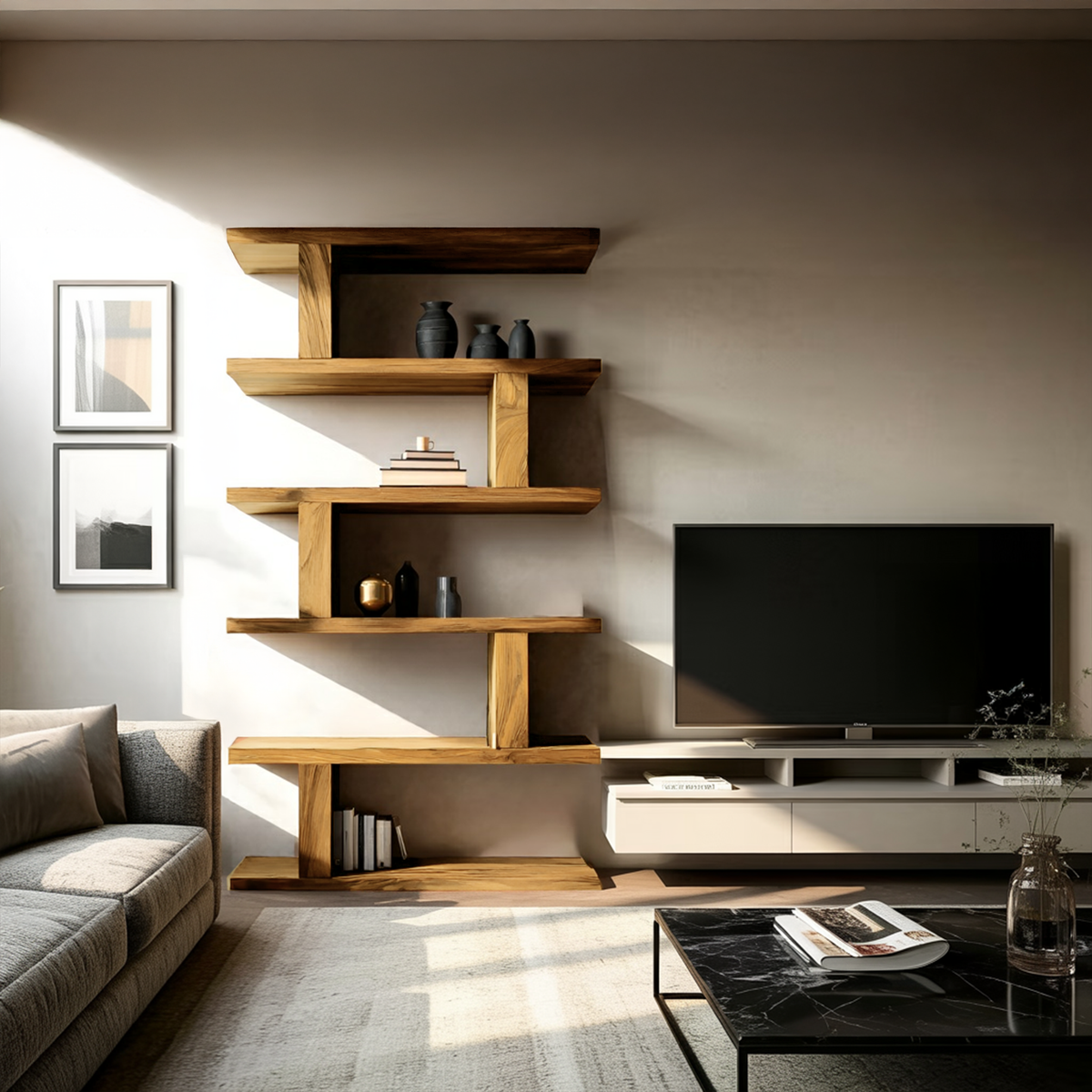 Contemporary Bookshelf With Clean Lines For Living Room