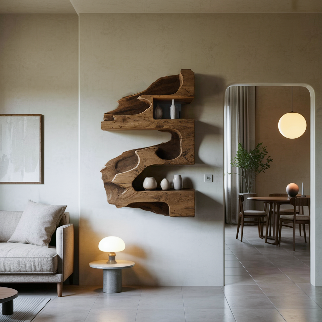 Artistic Wall Shelf With Organic Design For Living Room