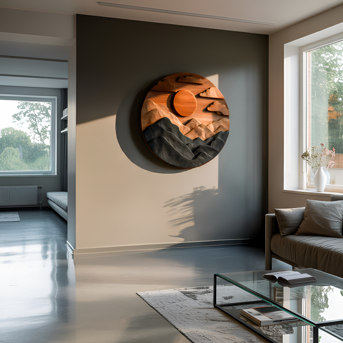 Artistic Mountain Sun Wall Panel For Living Room