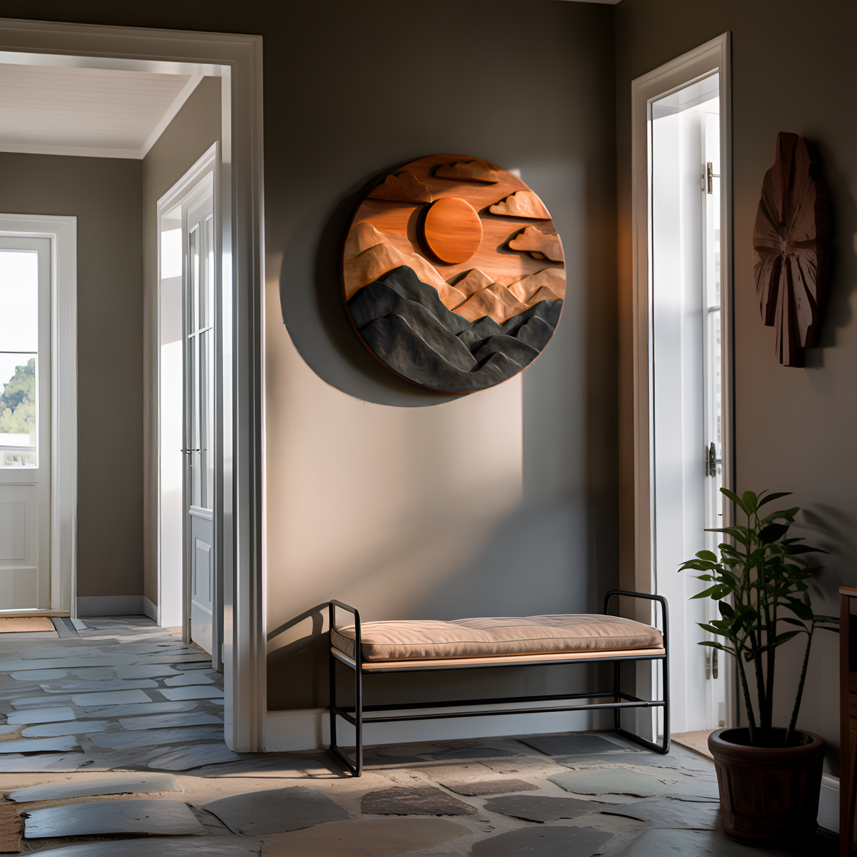 Artistic Mountain Sun Wall Panel For Living Room