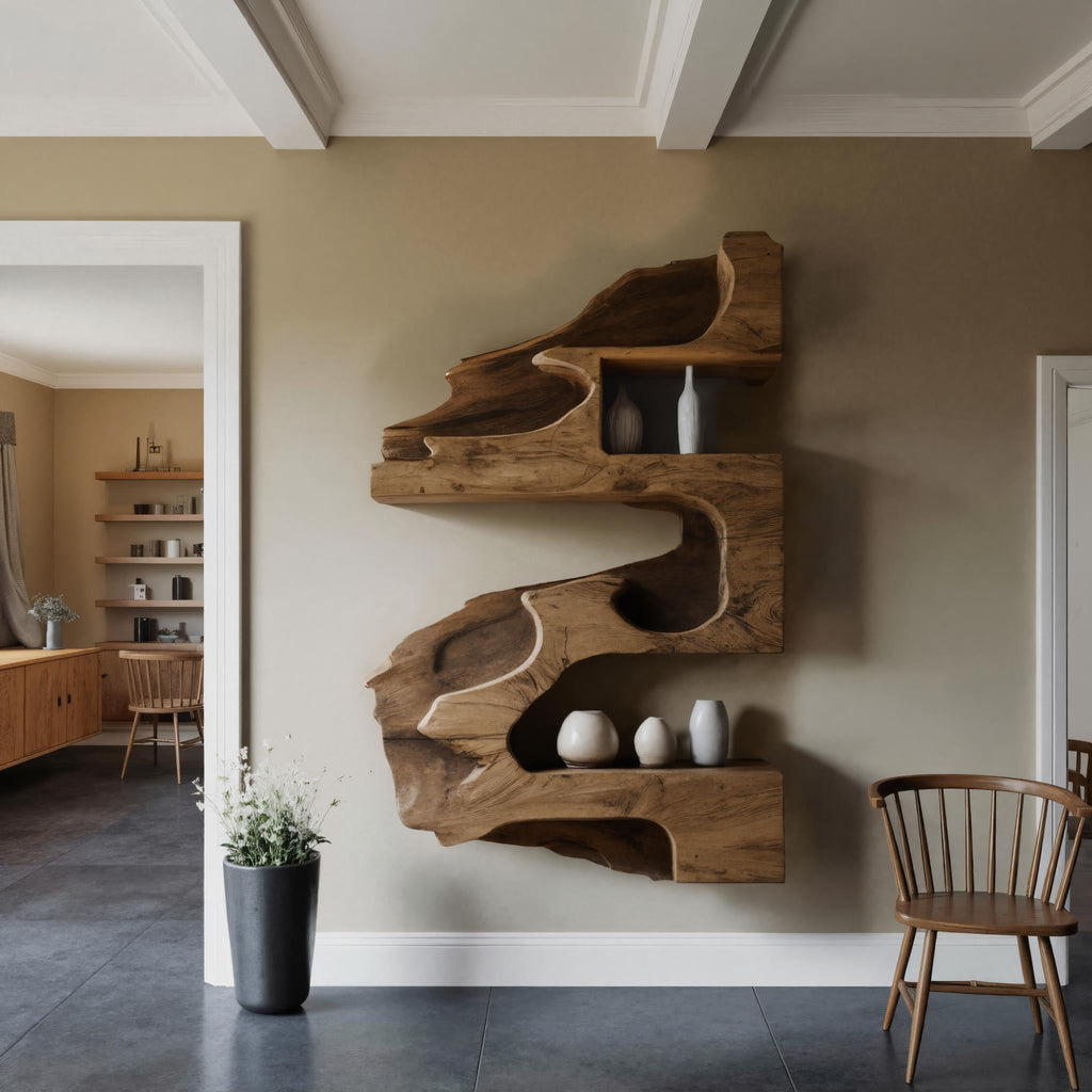 Artistic Wall Shelf With Organic Design For Living Room