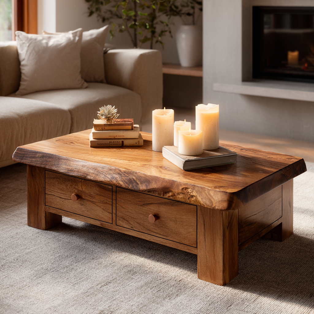 Classic Drawer Solid Wood Coffee Table Warm Modern Living Room Interior - view 3