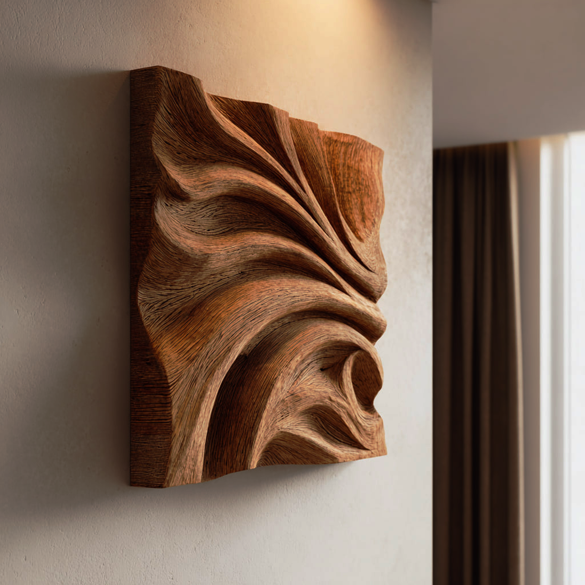 Abstract Fold Carved Solid Wood Wall Art Modern Interior Decor - view 3