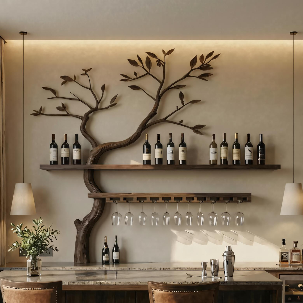Artistic Tree Shaped Wooden Wall Wine Rack Bar Bottle Display Shelf Restaurant Bar Decor - view 3