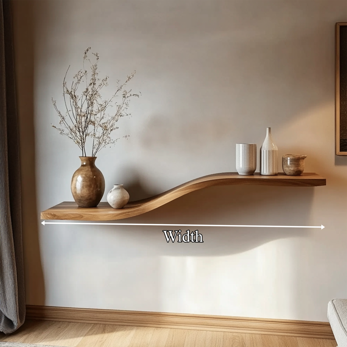 Curved Solid Wood Wall Shelf Minimal Organic Interior Decor - view 4