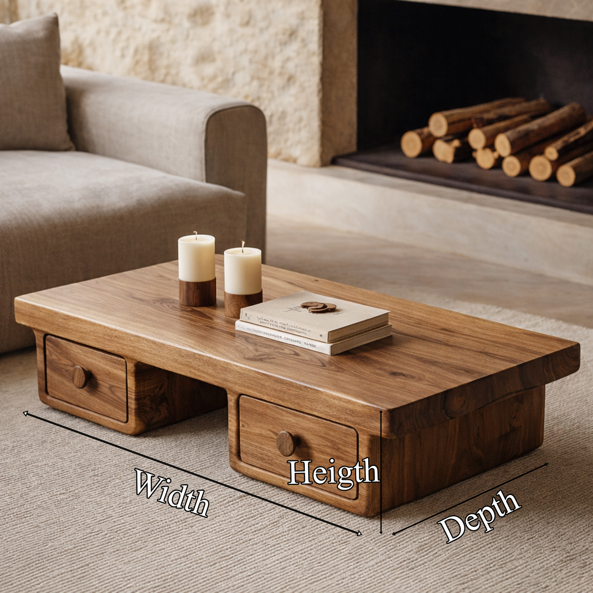 Compact Storage Solid Wood Coffee Table Cozy Living Room Interior - view 5