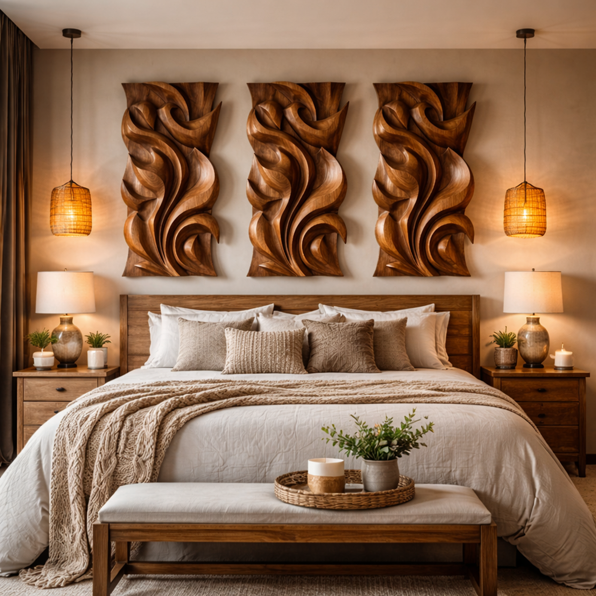 Abstract Carved Solid Wood Wall Art Sculptural Interior Decor