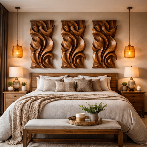Abstract Carved Solid Wood Wall Art Sculptural Interior Decor