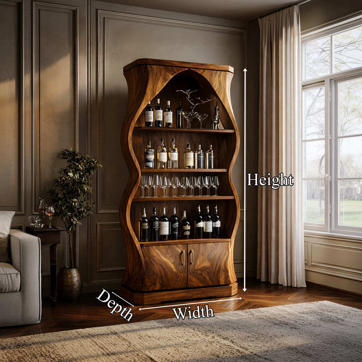 Artisan Solid Wood Wine Cabinet Dining Room - view 4