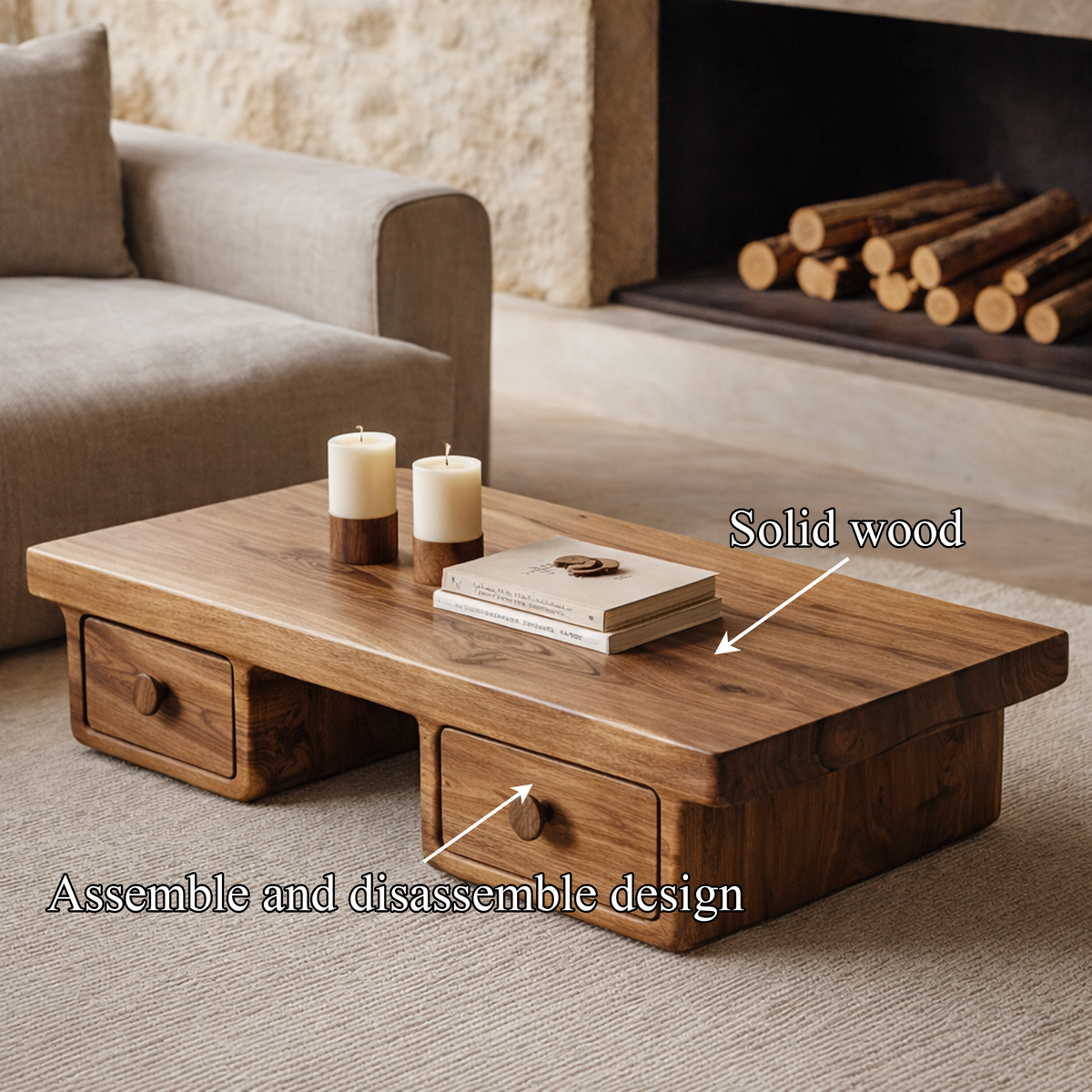 Compact Storage Solid Wood Coffee Table Cozy Living Room Interior - view 4