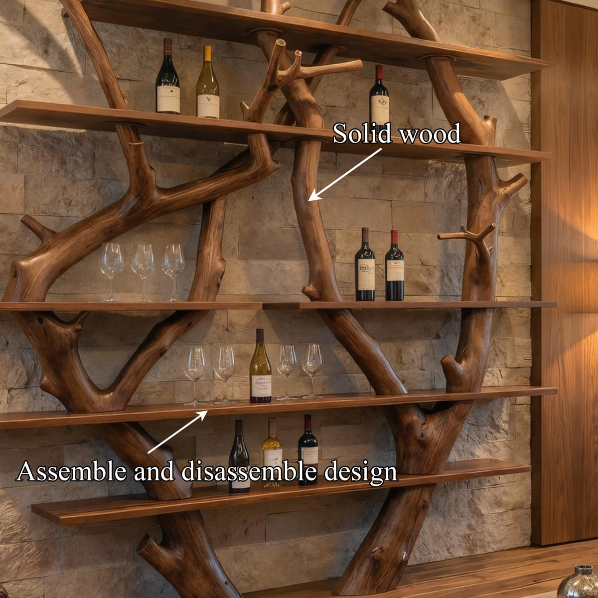 Contemporary Wooden Wine Rack Wall Shelf For Kitchen Dining Room Home Bar - view 5