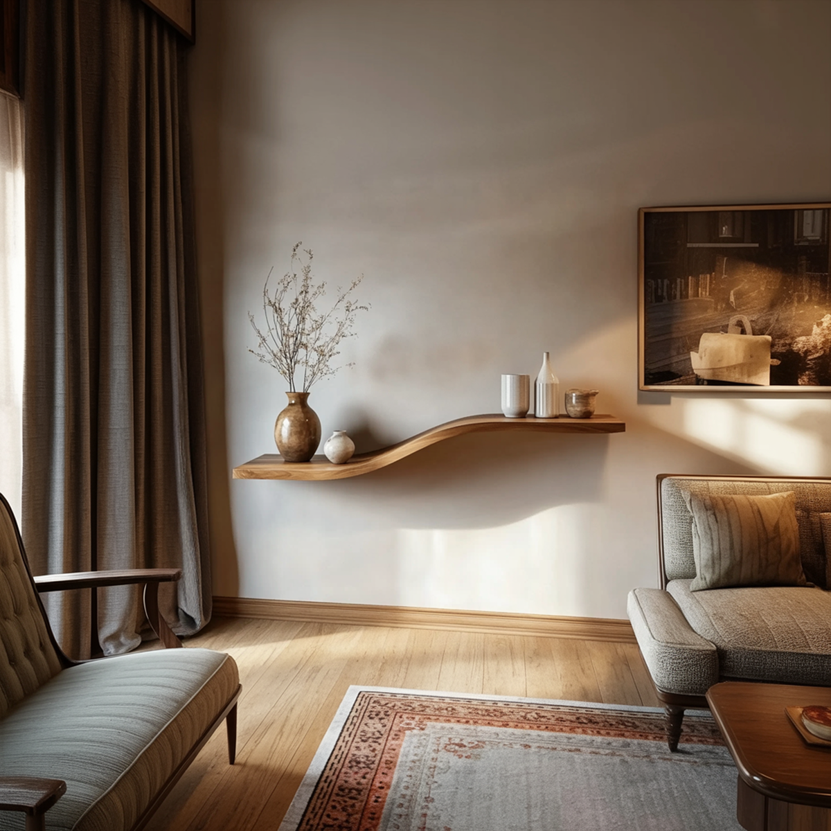 Curved Solid Wood Wall Shelf Minimal Organic Interior Decor - view 2