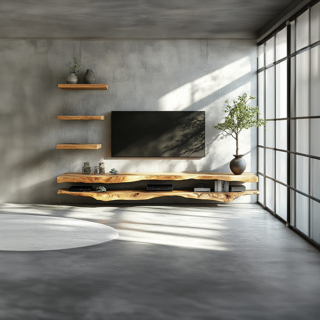 Combo 2 Pieces Rustic Floating TV Stand Living Room Media - view 2