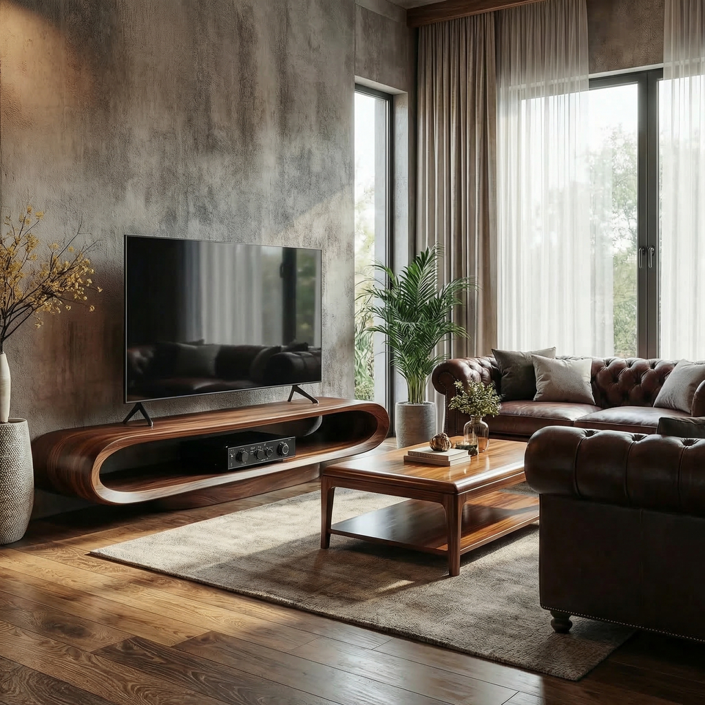 Artistic Curved TV Stand Entertainment Living Room And Lounge