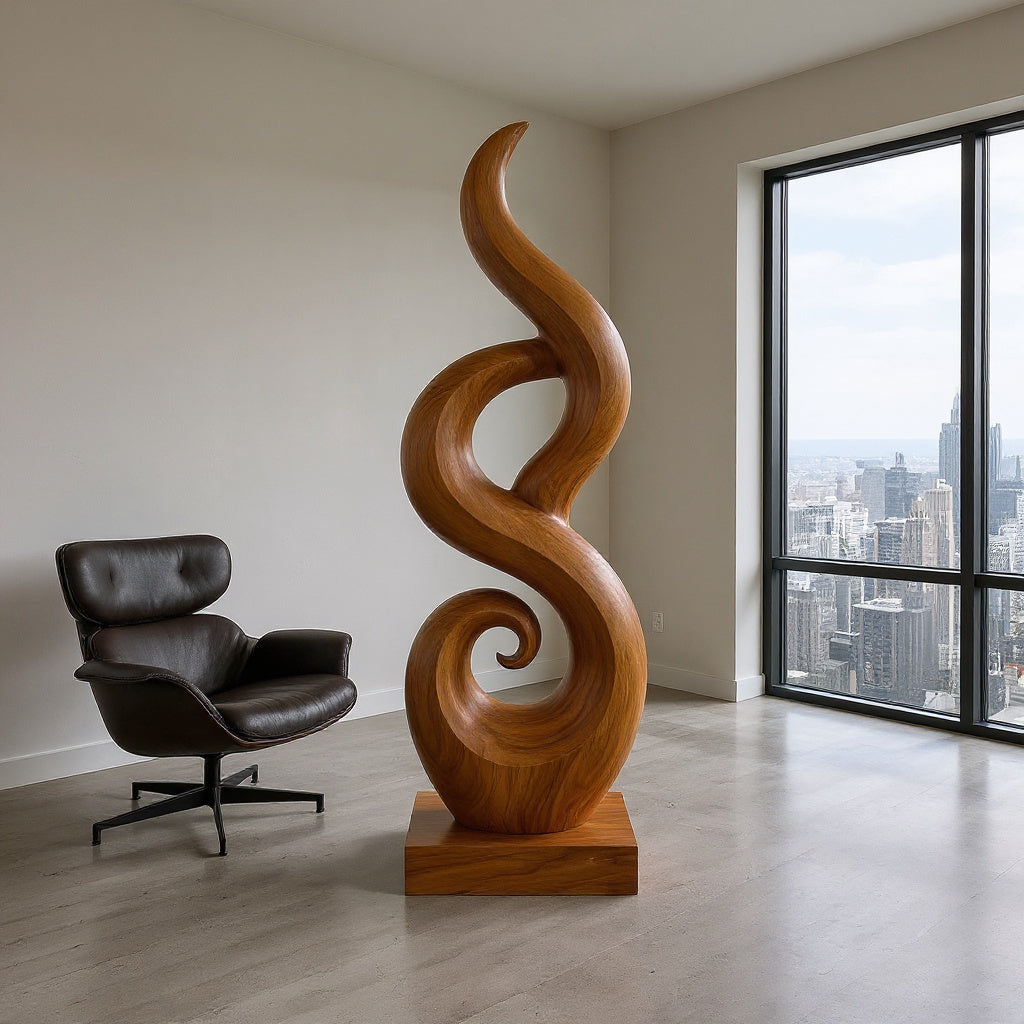 Abstract Wooden Sculpture For Coastal Beach House Decor