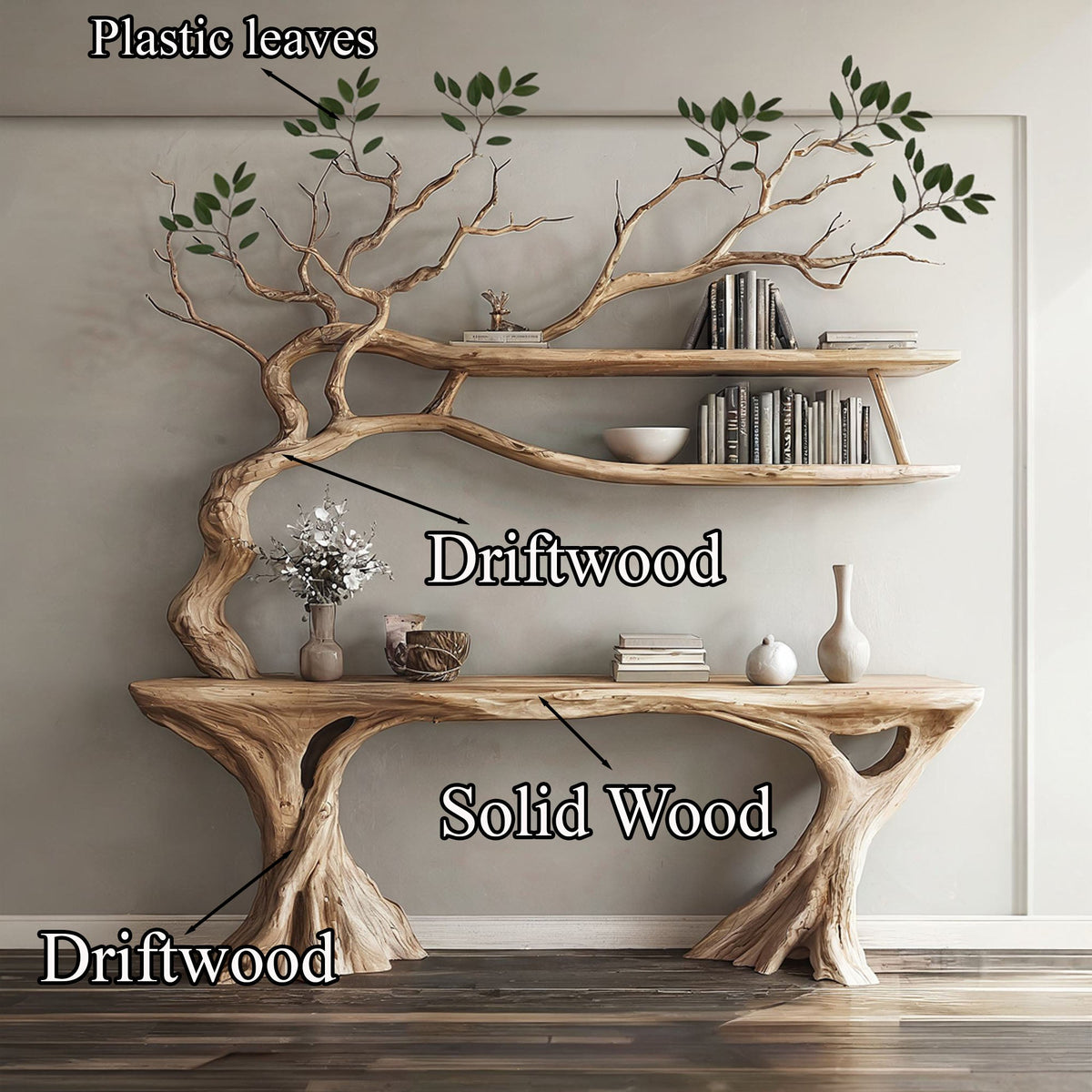 Console Narrow Table With Tree Branch Bookshelf - view 5