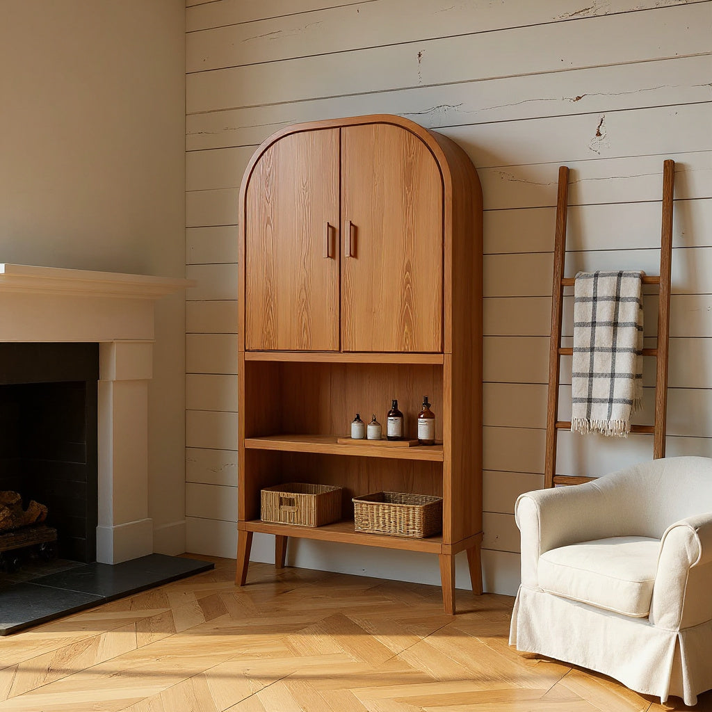 Arched Wall Cabinet With Open Shelves For Bathroom
