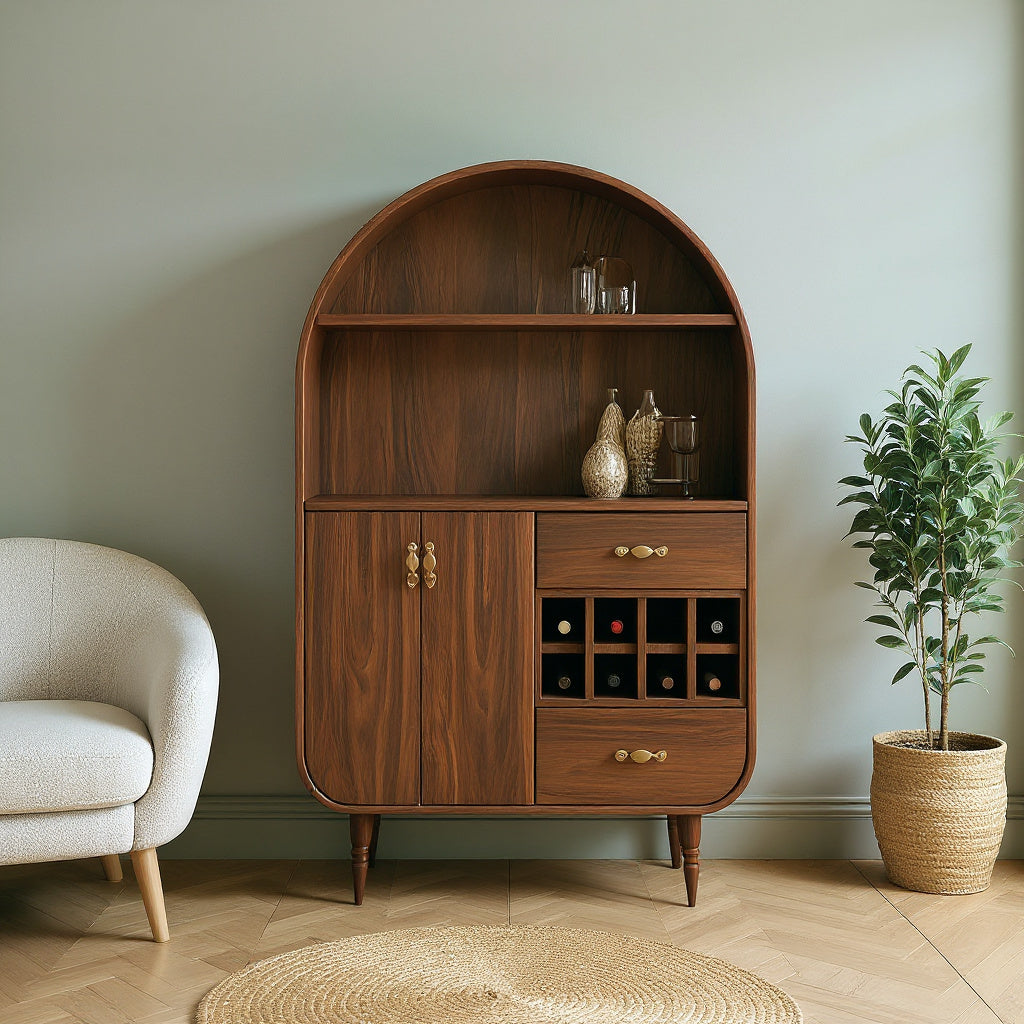 Arched Wine Cabinet With Storage For Dining Room