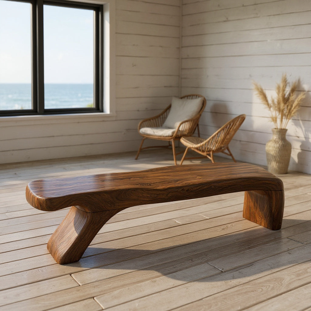 Architectural Bench With Sculpted Z Base For Entryway
