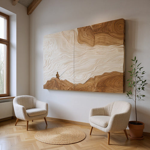 Artisan Carved Abstract Wood Wall Art For Modern Organic Interior