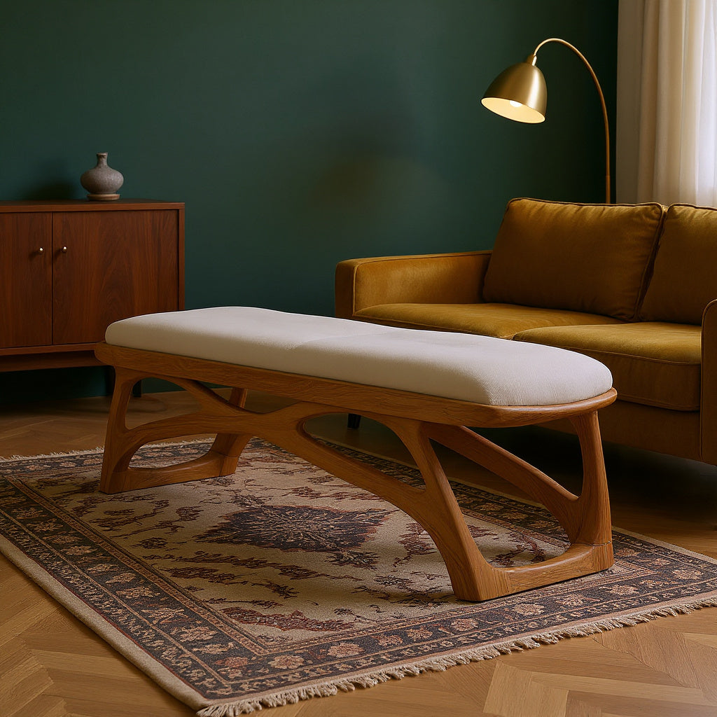 Artisan Curved Wood Bench For Modern Bedroom Design